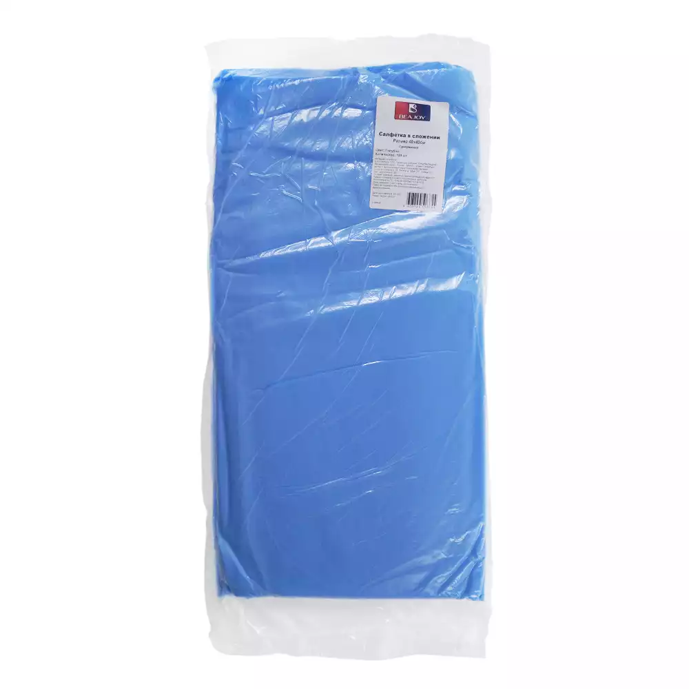Салфетка 40*40см, материал Спанбонд 17/м2, цвет голубой, одноразовая, нестерильная, в сложении BEAJOY, упаковка 100шт