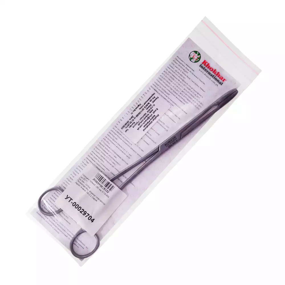 Корнцанг К-19-904, прямой, 260мм, длина рабочей части 75 мм, ширина губок в сомкнутом состоянии 5мм, толщина 7.5мм, аналог Щ-20-1