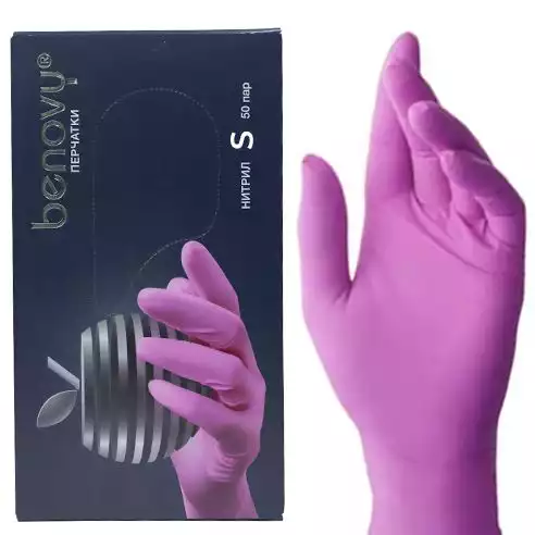 Перчатки смотровые BENOVY нестерильные нитриловые неопудренные,размер S цвет фуксия (розовый), упаковка 50 пар